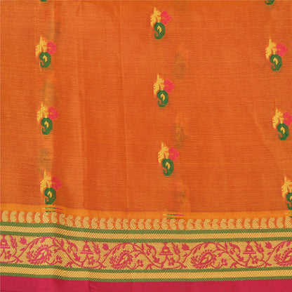 Sanskriti Vintage Saffron/Pink Sarees Pure Silk Woven Premium Sari 5 Yard Sustainable Fabric