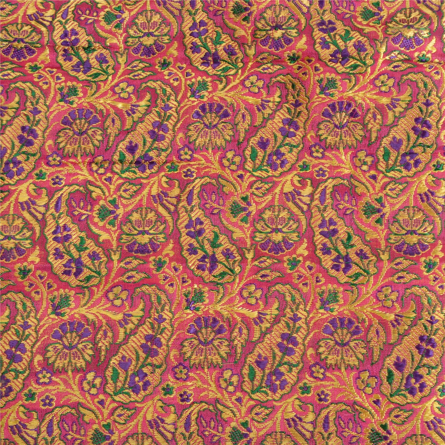 Sanskriti Vintage Saffron/Pink Sarees Pure Silk Woven Premium Sari 5 Yard Sustainable Fabric