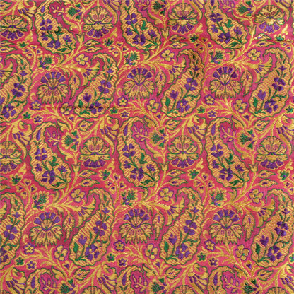 Sanskriti Vintage Saffron/Pink Sarees Pure Silk Woven Premium Sari 5 Yard Sustainable Fabric