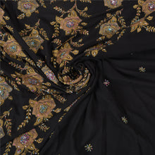 Load image into Gallery viewer, Sanskriti Vintage Black Sarees Pure Silk Hand Beaded Woven Premium Sari Fabric
