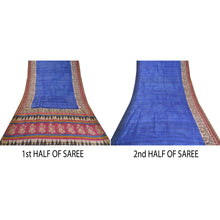 Load image into Gallery viewer, Sanskriti Vintage Blue/Pink Sarees Pure Handloom Silk Warli Printed Sari Fabric
