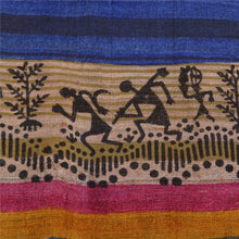 Load image into Gallery viewer, Sanskriti Vintage Blue/Pink Sarees Pure Handloom Silk Warli Printed Sari Fabric
