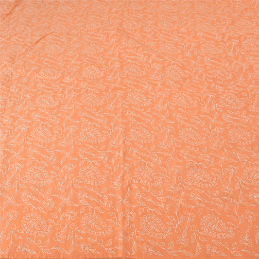 Sanskriti Vintage Peach Indian Sarees Cotton Hand Embroidered Sari 5 YD Sustainable Fabric