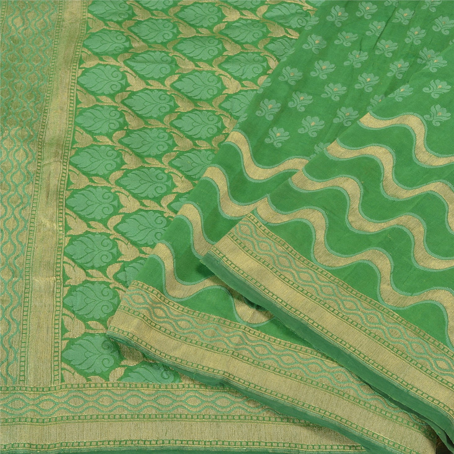 Sanskriti Vintage Green Indian Sarees Pure Silk Woven Premium Sari Sustainable Fabric