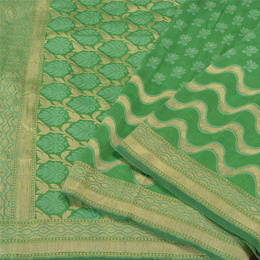 Sanskriti Vintage Green Indian Sarees Pure Silk Woven Premium Sari Sustainable Fabric