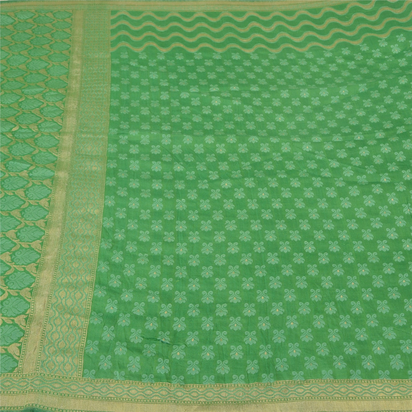 Sanskriti Vintage Green Indian Sarees Pure Silk Woven Premium Sari Sustainable Fabric