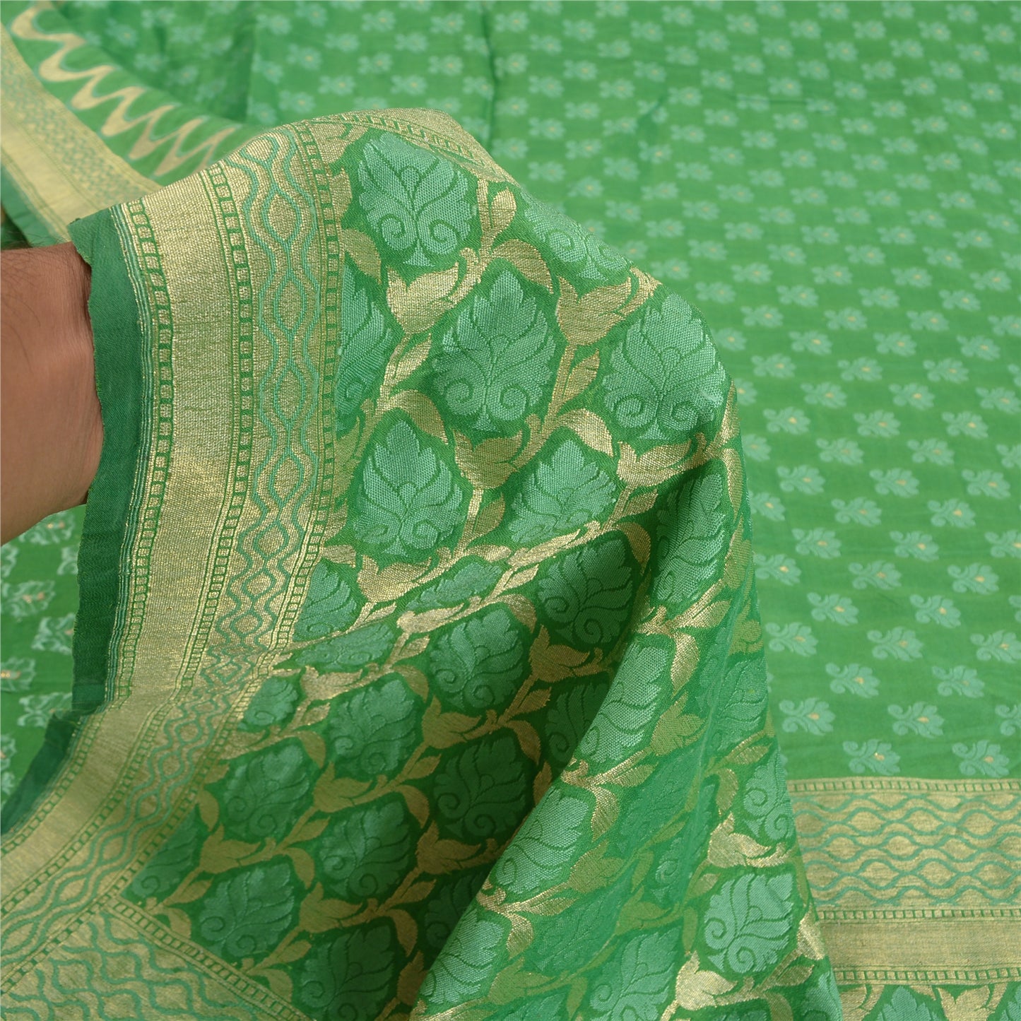Sanskriti Vintage Green Indian Sarees Pure Silk Woven Premium Sari Sustainable Fabric