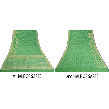 Sanskriti Vintage Green Indian Sarees Pure Silk Woven Premium Sari Sustainable Fabric