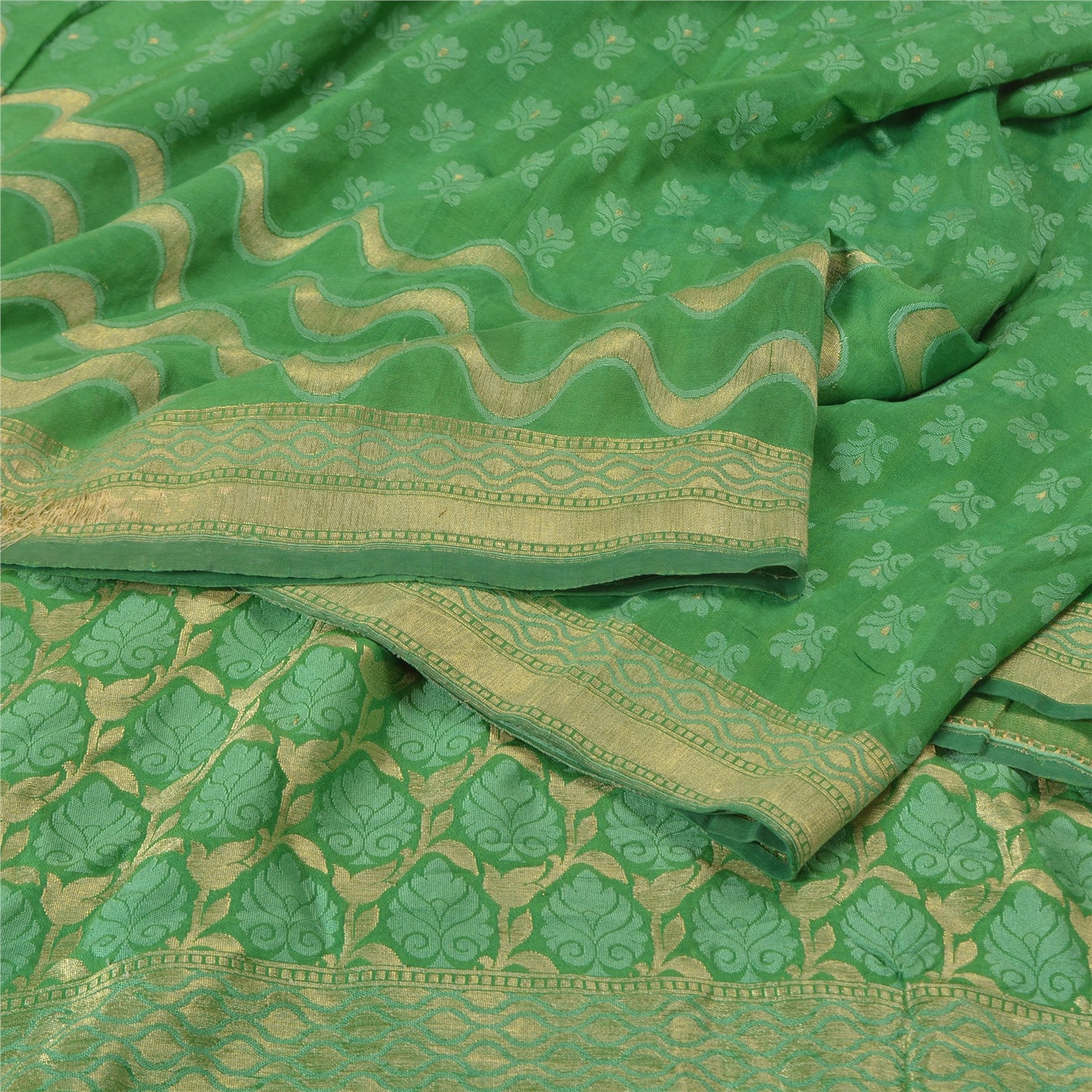 Sanskriti Vintage Green Indian Sarees Pure Silk Woven Premium Sari Sustainable Fabric