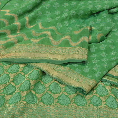 Sanskriti Vintage Green Indian Sarees Pure Silk Woven Premium Sari Sustainable Fabric