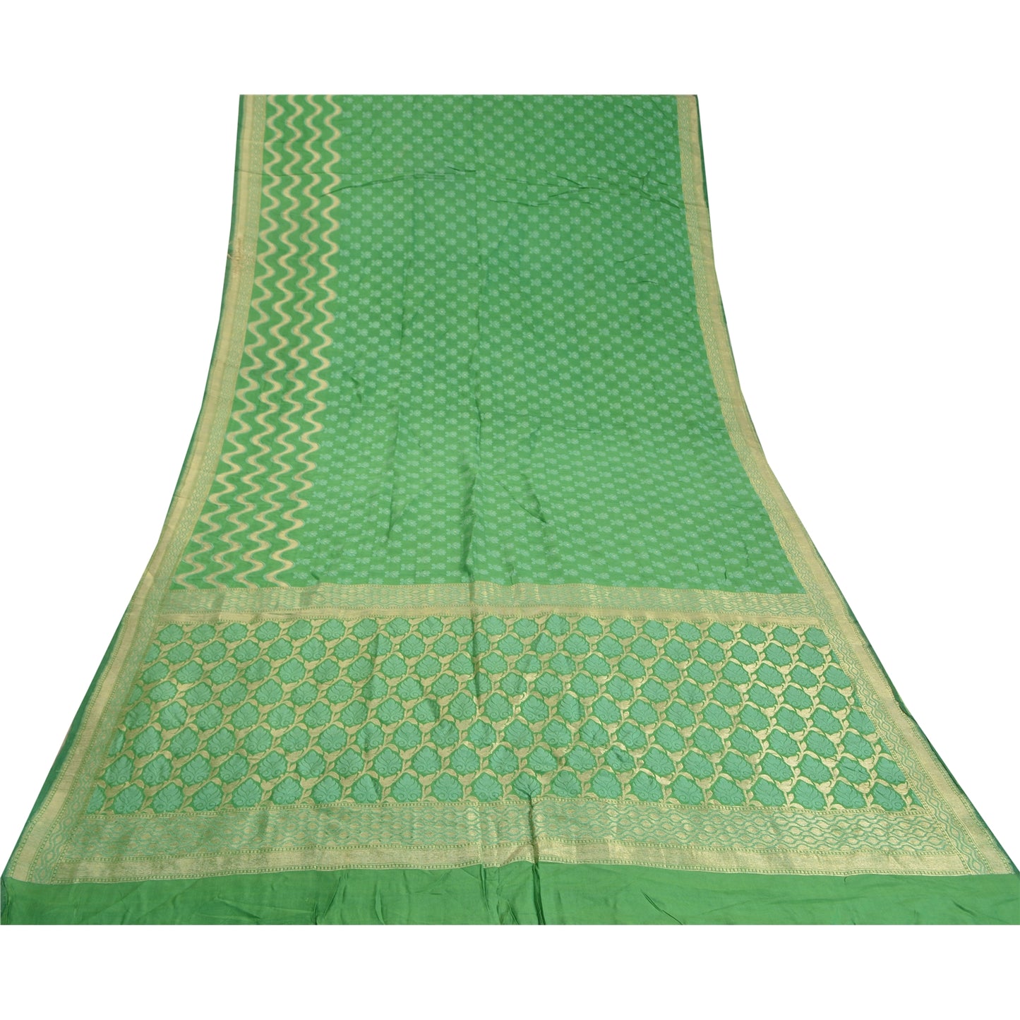 Sanskriti Vintage Green Indian Sarees Pure Silk Woven Premium Sari Sustainable Fabric