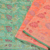 Sanskriti Vintage Peach/Green Sarees Pure Silk Hand Beaded Woven Sari Sustainable Fabric