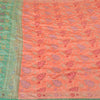Sanskriti Vintage Peach/Green Sarees Pure Silk Hand Beaded Woven Sari Sustainable Fabric