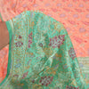 Sanskriti Vintage Peach/Green Sarees Pure Silk Hand Beaded Woven Sari Sustainable Fabric