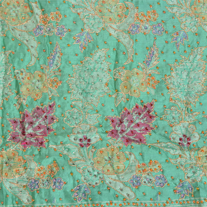 Sanskriti Vintage Peach/Green Sarees Pure Silk Hand Beaded Woven Sari Sustainable Fabric