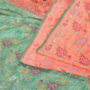 Sanskriti Vintage Peach/Green Sarees Pure Silk Hand Beaded Woven Sari Sustainable Fabric