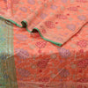 Sanskriti Vintage Peach/Green Sarees Pure Silk Hand Beaded Woven Sari Sustainable Fabric