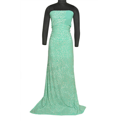 Sanskriti Vintage Sea Green Sarees Pure Georgette Handmade Mukeish Sari Sustainable Fabric