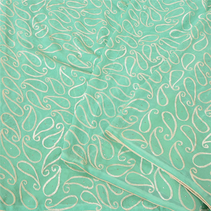 Sanskriti Vintage Sea Green Sarees Pure Georgette Handmade Mukeish Sari Sustainable Fabric