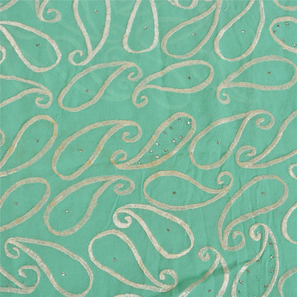 Sanskriti Vintage Sea Green Sarees Pure Georgette Handmade Mukeish Sari Sustainable Fabric