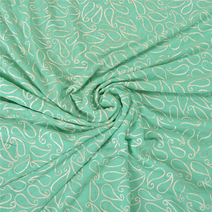Sanskriti Vintage Sea Green Sarees Pure Georgette Handmade Mukeish Sari Sustainable Fabric