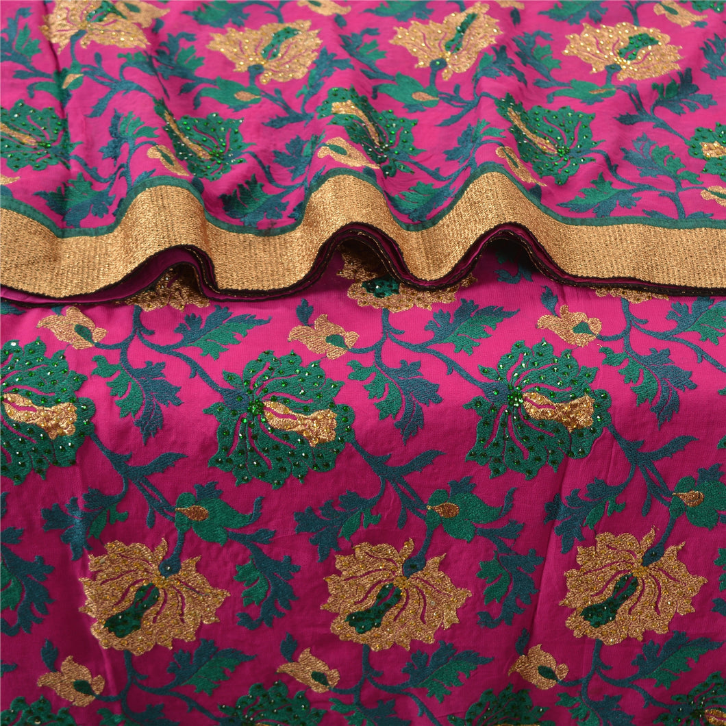 Sanskriti Vintage Magenta Sarees Pure Georgette Silk Hand Beaded Sari Fabric