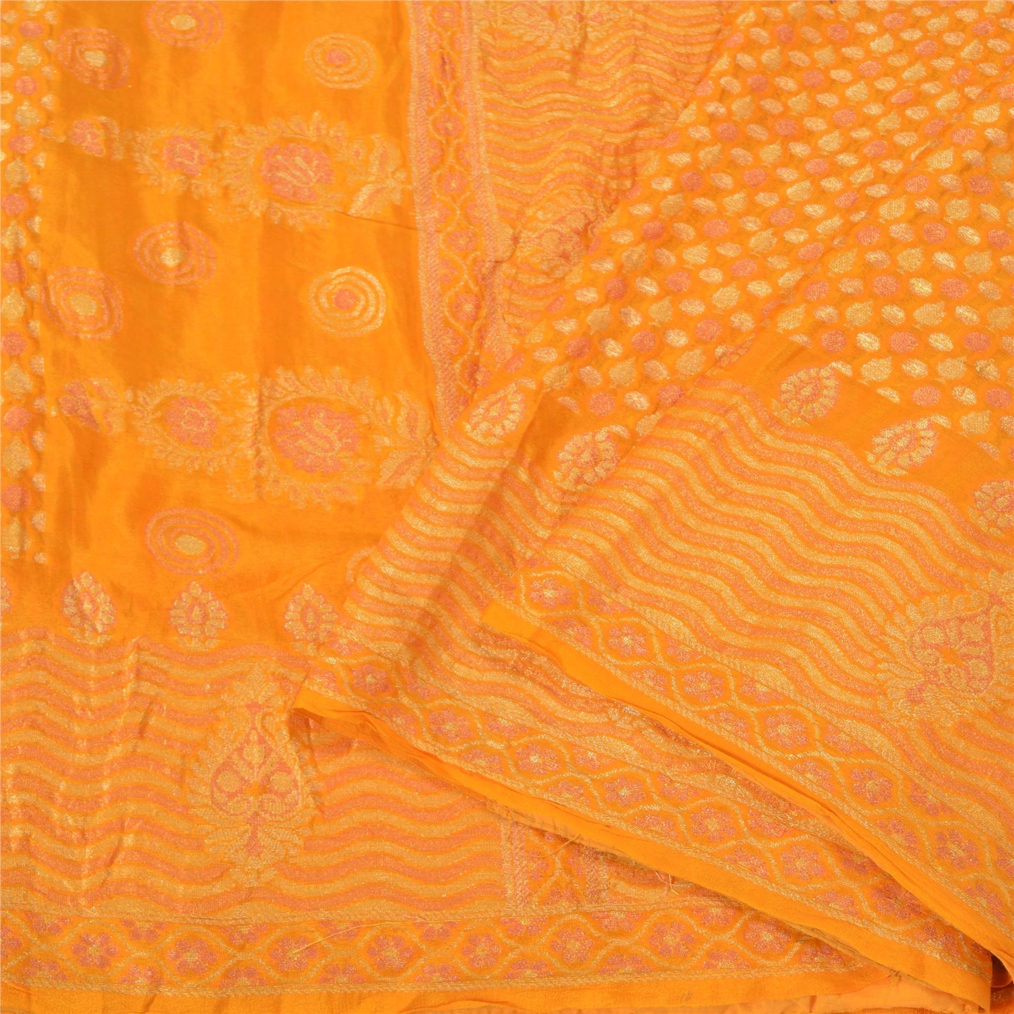 Sanskriti Vintage Yellow Indian Sarees Pure Silk Woven Premium Sari Sustainable Fabric