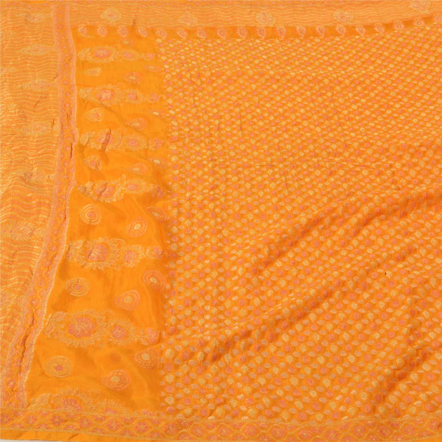 Sanskriti Vintage Yellow Indian Sarees Pure Silk Woven Premium Sari Sustainable Fabric