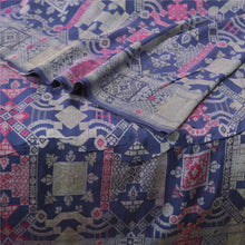 Load image into Gallery viewer, Sanskriti Vintage Blue Indian Sarees Pure Silk Woven Premium Sari Fabric
