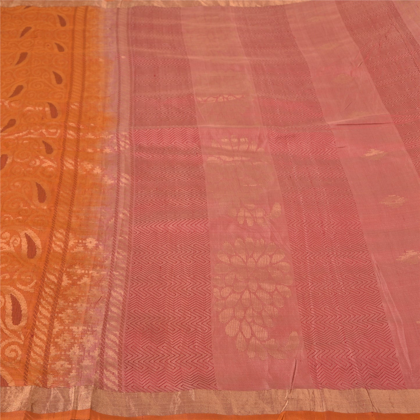 Sanskriti Vintage Orange/Pink Sarees Ren Silke Vævet Banarasi Zari Sari Bæredygtigt stof
