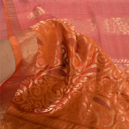 Sanskriti Vintage Orange/Pink Sarees Ren Silke Vævet Banarasi Zari Sari Bæredygtigt stof