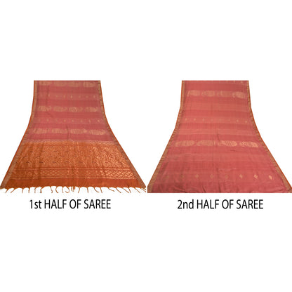 Sanskriti Vintage Orange/Pink Sarees Ren Silke Vævet Banarasi Zari Sari Bæredygtigt stof