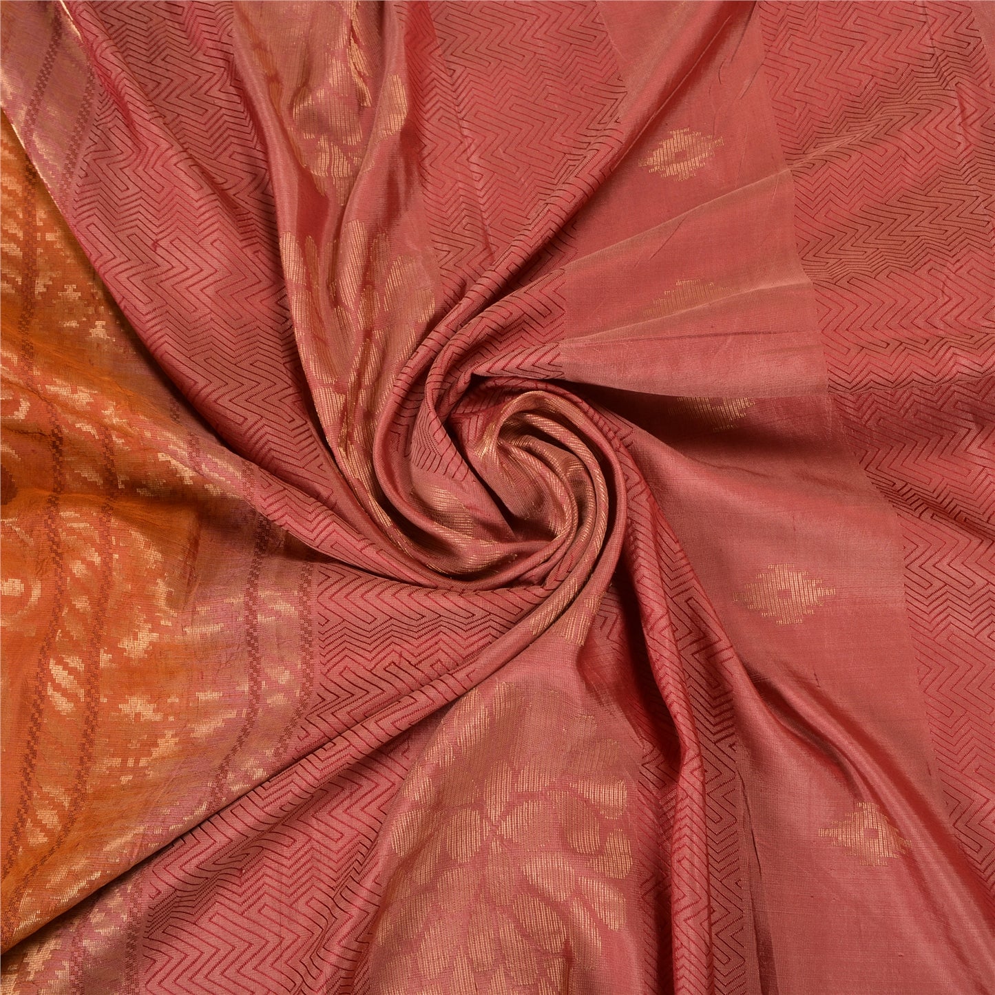 Sanskriti Vintage Orange/Pink Sarees Ren Silke Vævet Banarasi Zari Sari Bæredygtigt stof