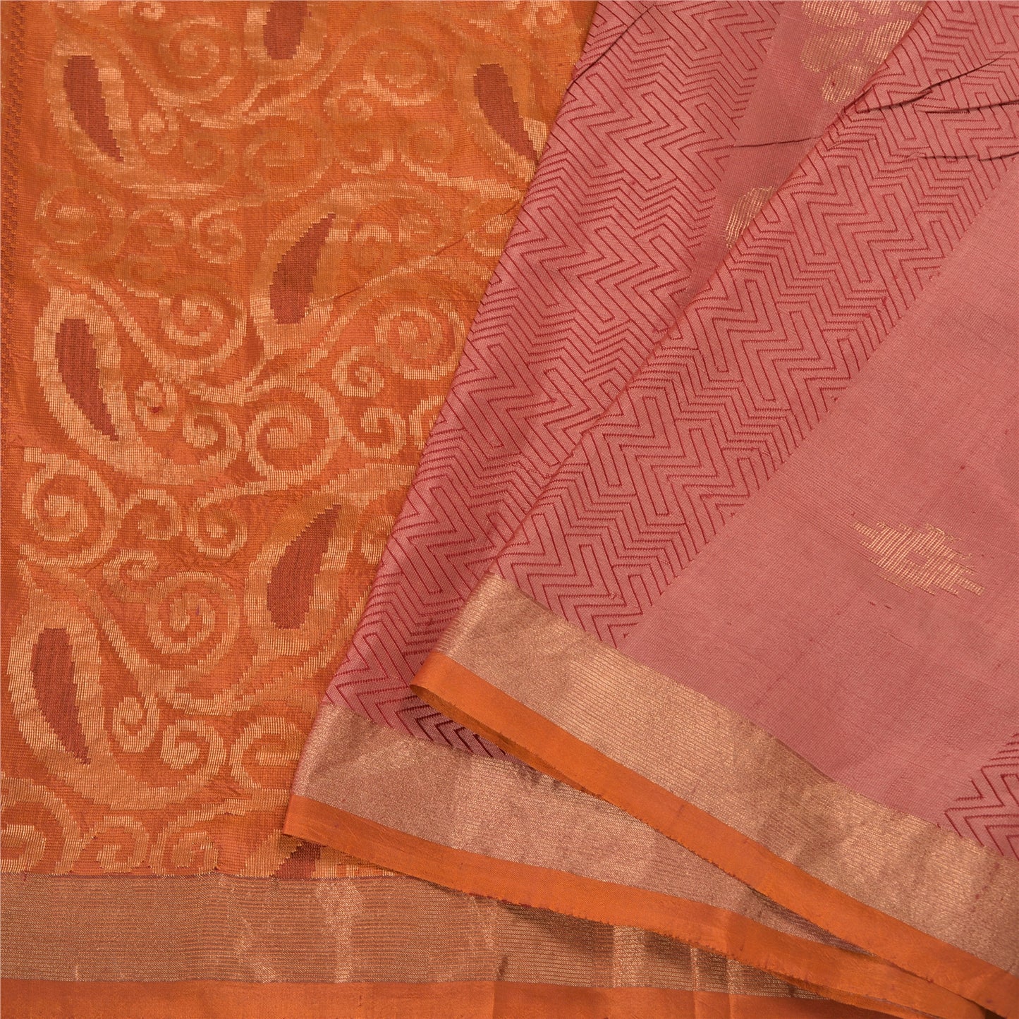 Sanskriti Vintage Orange/Pink Sarees Ren Silke Vævet Banarasi Zari Sari Bæredygtigt stof