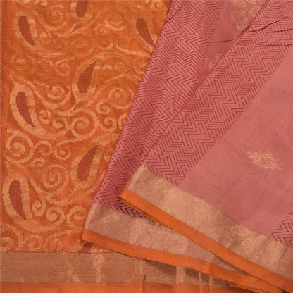 Sanskriti Vintage Orange/Pink Sarees Ren Silke Vævet Banarasi Zari Sari Bæredygtigt stof