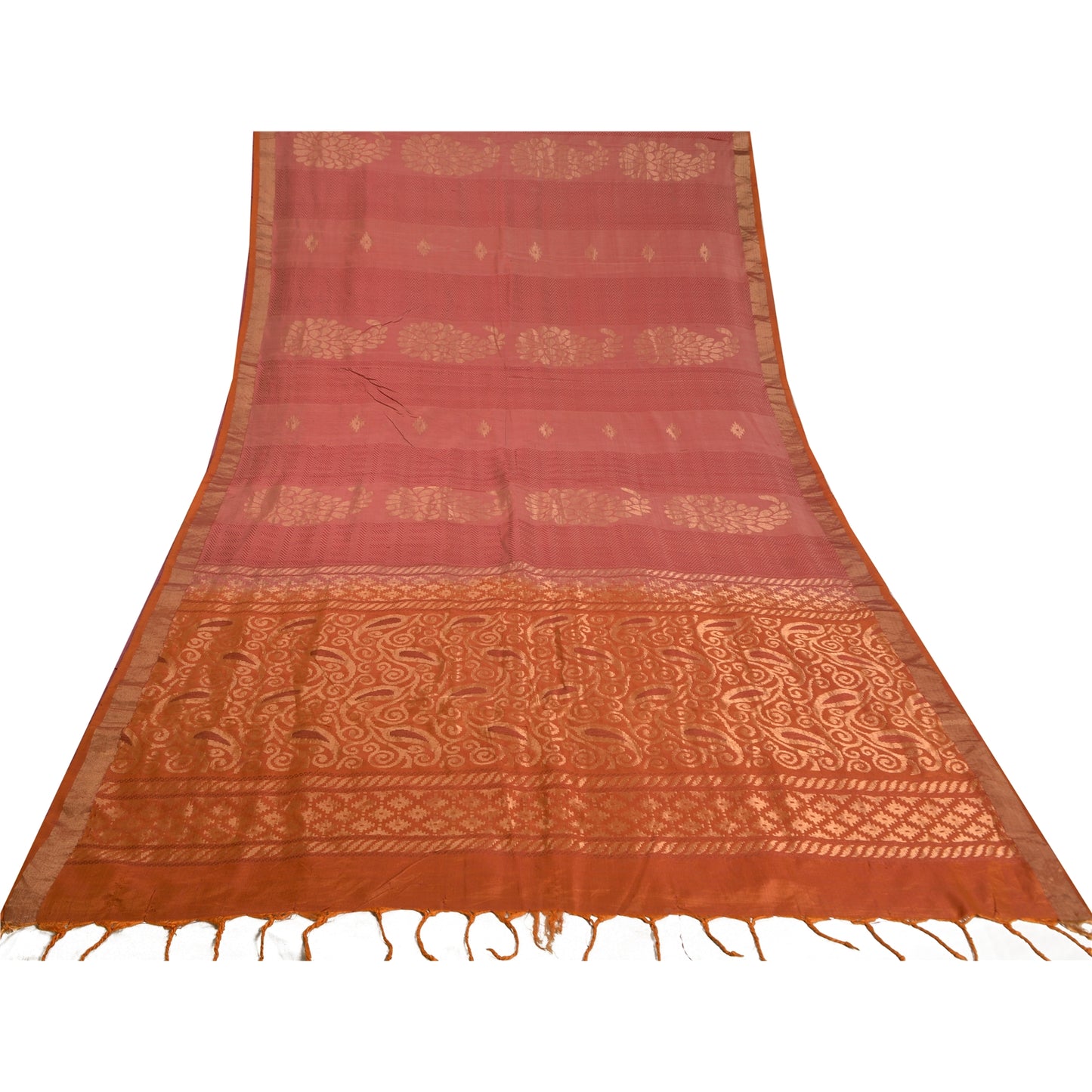 Sanskriti Vintage Orange/Pink Sarees Ren Silke Vævet Banarasi Zari Sari Bæredygtigt stof