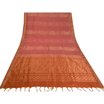 Sanskriti Vintage Orange/Pink Sarees Ren Silke Vævet Banarasi Zari Sari Bæredygtigt stof