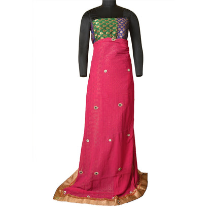 Sanskriti Vintage Pink Sarees 100% Pure Georgette Silk Hand Beaded Sari Sustainable Fabric