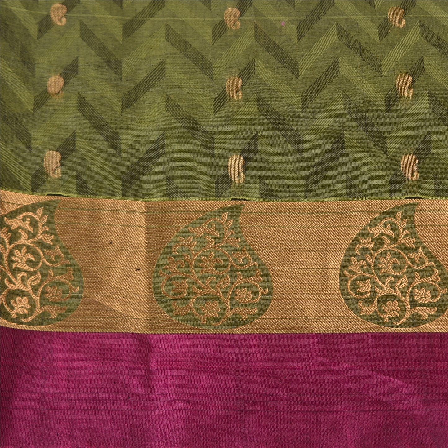 Sanskriti Vintage Green Sarees Pure Silk Woven Brocade/Banarasi Sari Sustainable Fabric