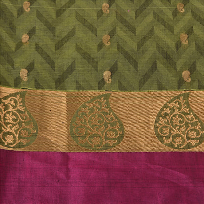 Sanskriti Vintage Green Sarees Pure Silk Woven Brocade/Banarasi Sari Sustainable Fabric
