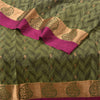 Sanskriti Vintage Green Sarees Pure Silk Woven Brocade/Banarasi Sari Sustainable Fabric