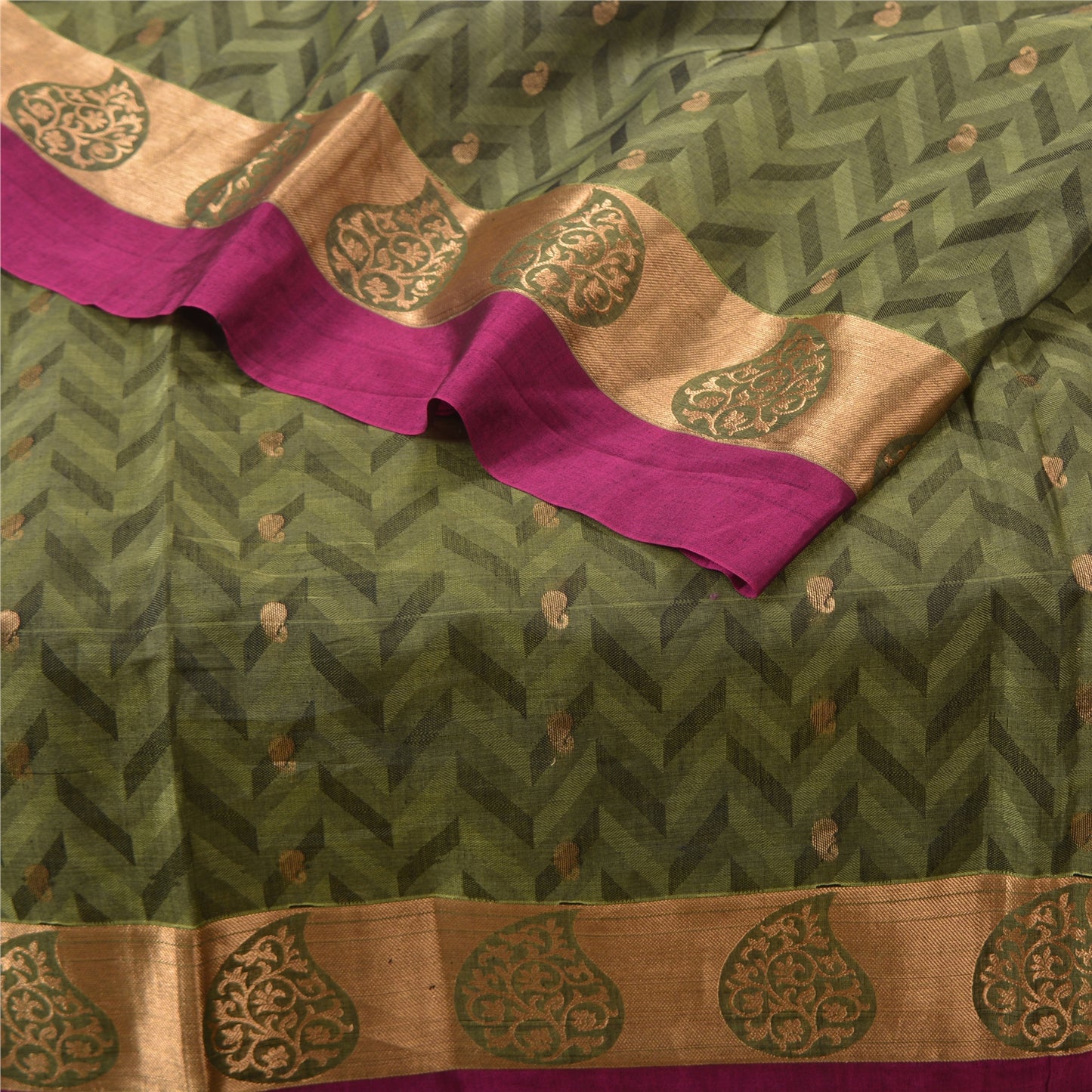 Sanskriti Vintage Green Sarees Pure Silk Woven Brocade/Banarasi Sari Sustainable Fabric