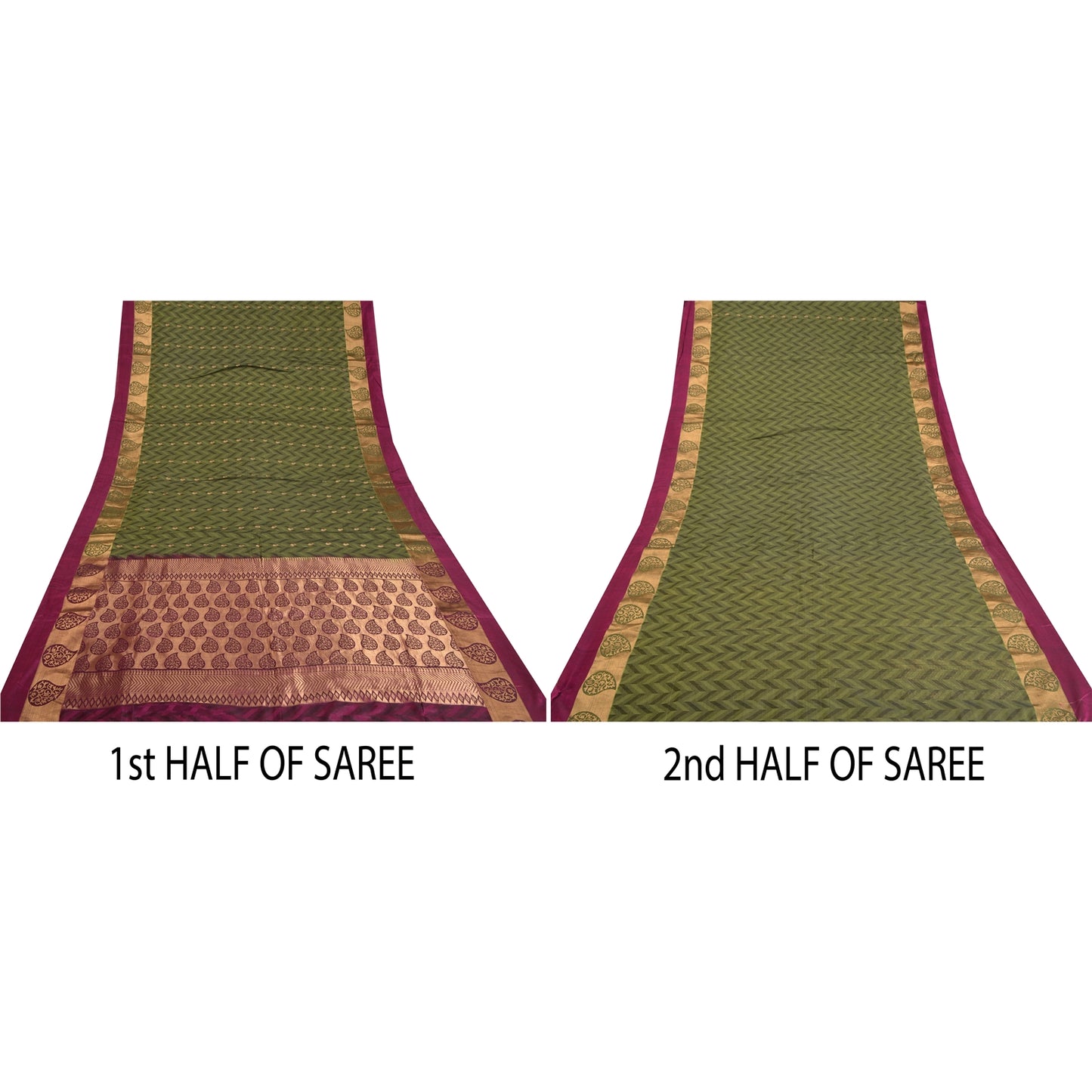 Sanskriti Vintage Green Sarees Pure Silk Woven Brocade/Banarasi Sari Sustainable Fabric