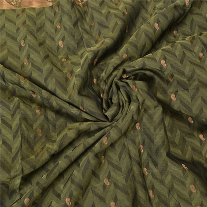 Sanskriti Vintage Green Sarees Pure Silk Woven Brocade/Banarasi Sari Sustainable Fabric