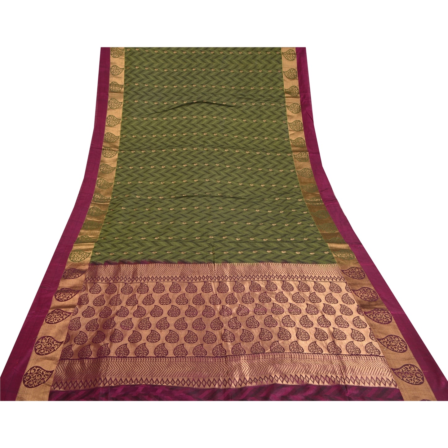 Sanskriti Vintage Green Sarees Pure Silk Woven Brocade/Banarasi Sari Sustainable Fabric