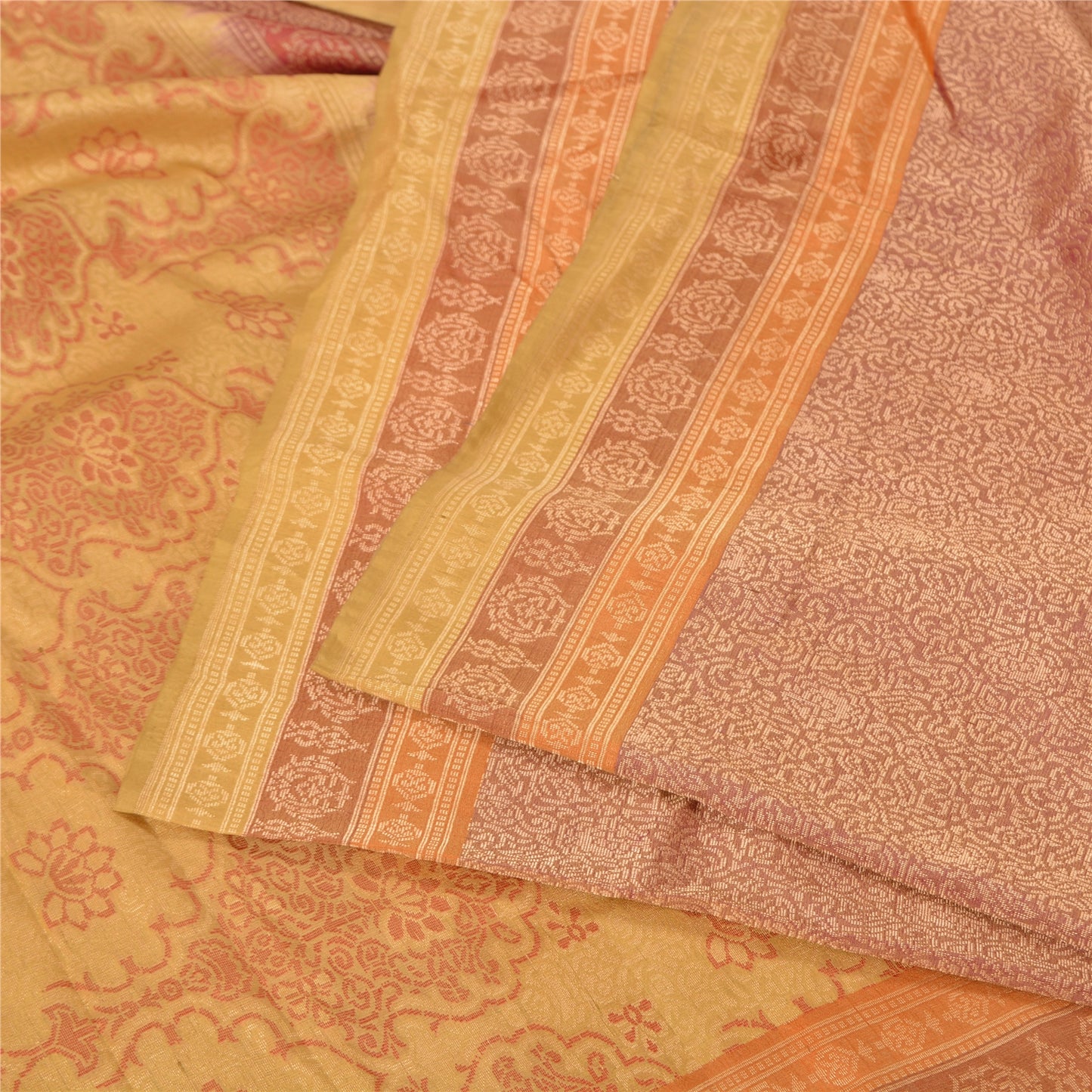 Sanskriti Vintage Purple/Cream Sarees Pure Silk Woven Premium Sari Sustainable Fabric