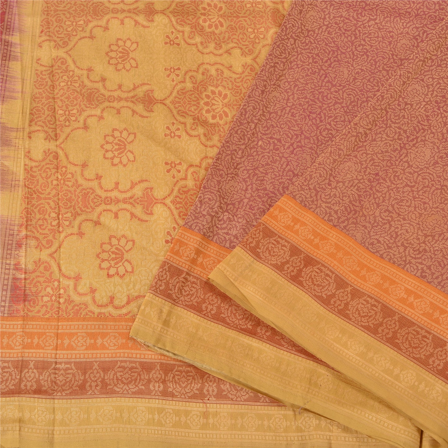 Sanskriti Vintage Purple/Cream Sarees Pure Silk Woven Premium Sari Sustainable Fabric