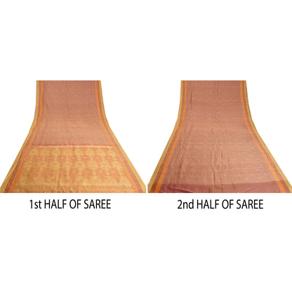 Sanskriti Vintage Purple/Cream Sarees Pure Silk Woven Premium Sari Sustainable Fabric