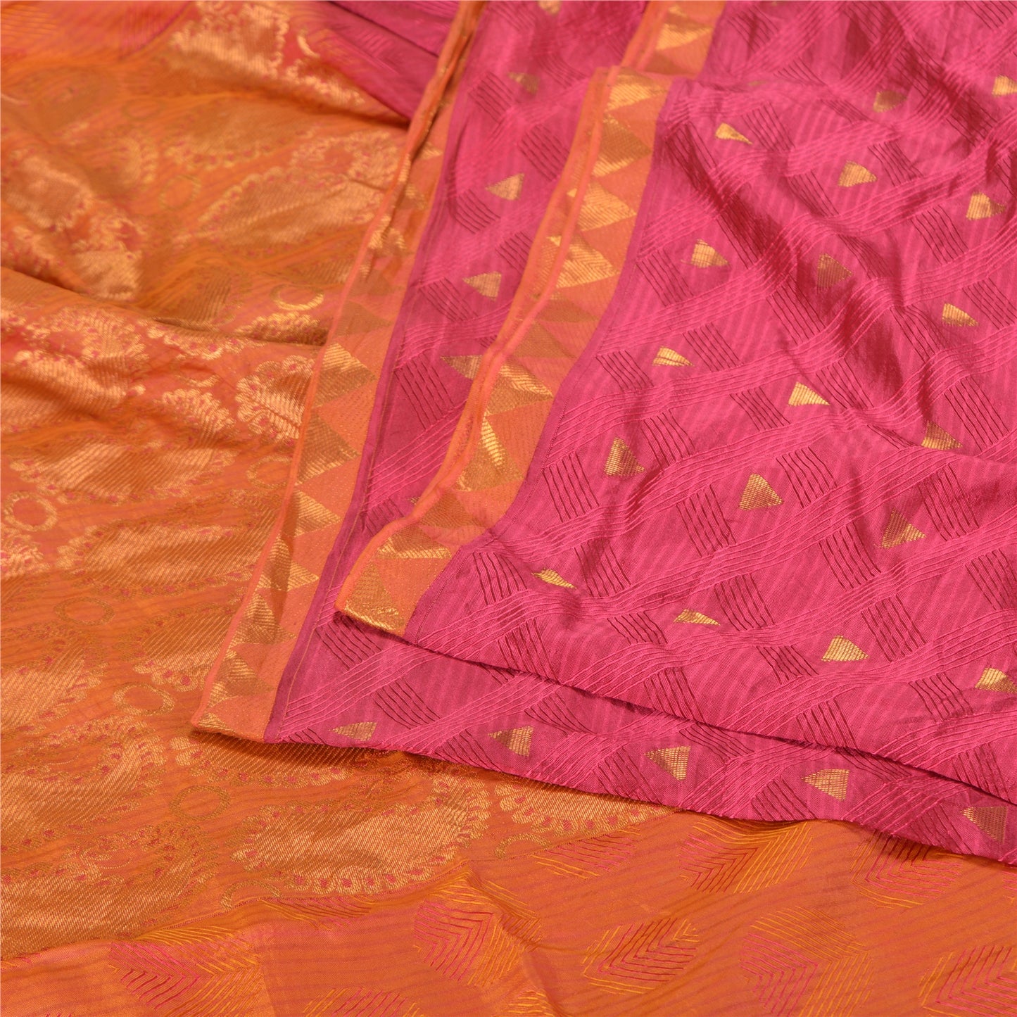 Sanskriti Vintage Peach/Pink Sarees Pure Silk Woven Zari Premium Sari Sustainable Fabric