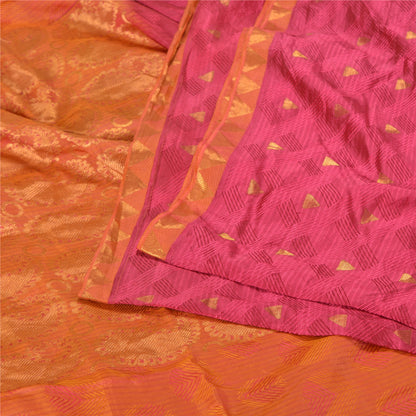 Sanskriti Vintage Peach/Pink Sarees Pure Silk Woven Zari Premium Sari Sustainable Fabric